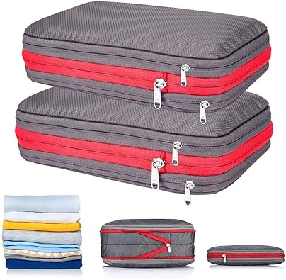 Amazon Co Jp Lomzok圧縮バッグ 旅行便利グッズ 圧縮トラベルポーチ ファスナー圧縮 空間50 節約 衣類仕分け 綺麗 汚れた衣類 トラベラブ圧縮バッグ 超軽量 防水 出張 乾湿分離 簡単圧縮 S 9l セット グレーのセット シューズ バッグ