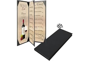 WFD.L 4.25 x 11inches Leather Menu Holder with Strong Wood Inside, Leather Menu Covers 4 View Book Style Restaurant Menu Covers for Wine List Coffee Bars Hotel Restaurant（4.25” x 11” /4 Views /1 pcs）