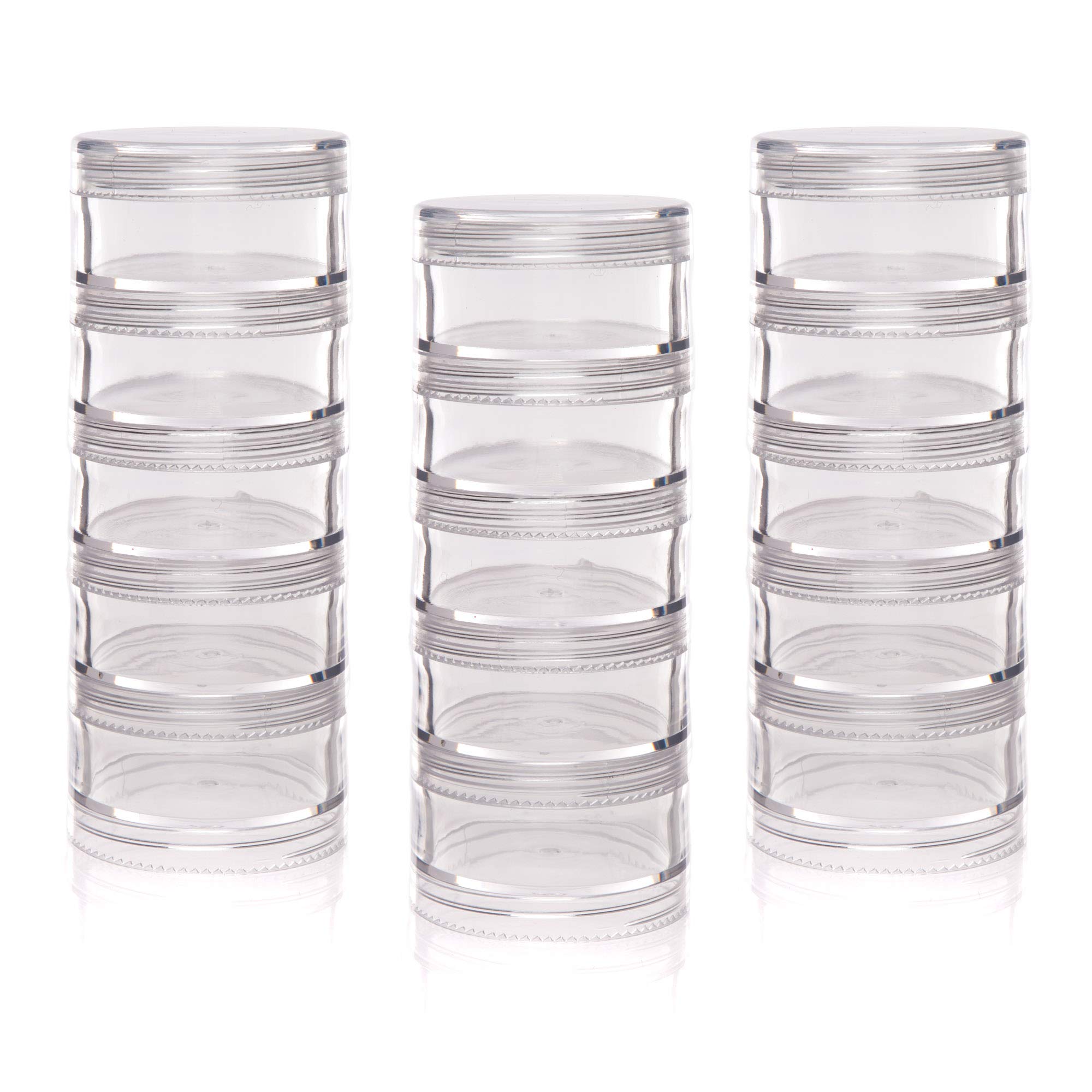 Baker Ross AW341 Stackable Screw Top Storage Pots, Perfect to Fill, Organise, Tidy and Store Craft Materials, Ideal for School, Home, Craft Groups and More (Pack of 3)