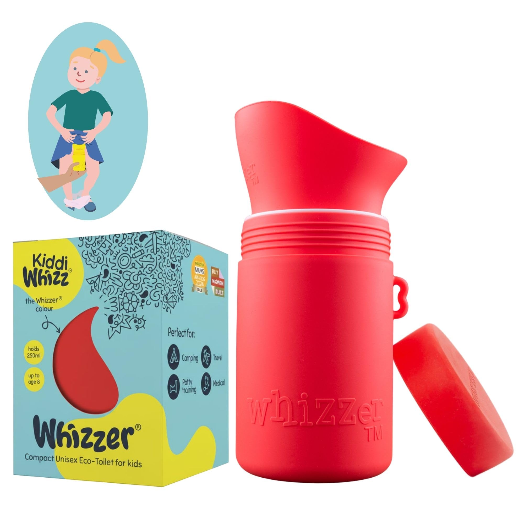 KIDDIWHIZZ Portable Toilet/Travel Potty Holiday Essentials for Kids - Ideal for Potty Training, Camping, Car Journeys & Travel - Unisex Silicone Pee Bottle - Portable & Leakproof - 250ml — image 1