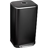 Amazon Basics 32 Liter / 8.5 Gallon Soft-Close Metal Trash Can with Liner and Foot Pedal - Black