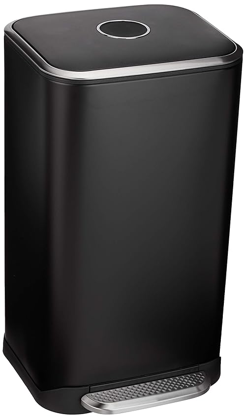 Amazon Basics Rectangular Metal Trash Can With Soft-Close Foot Pedal, 32 liter/8.5 gallon, 14"L x 14"W x 25.3"H, Black