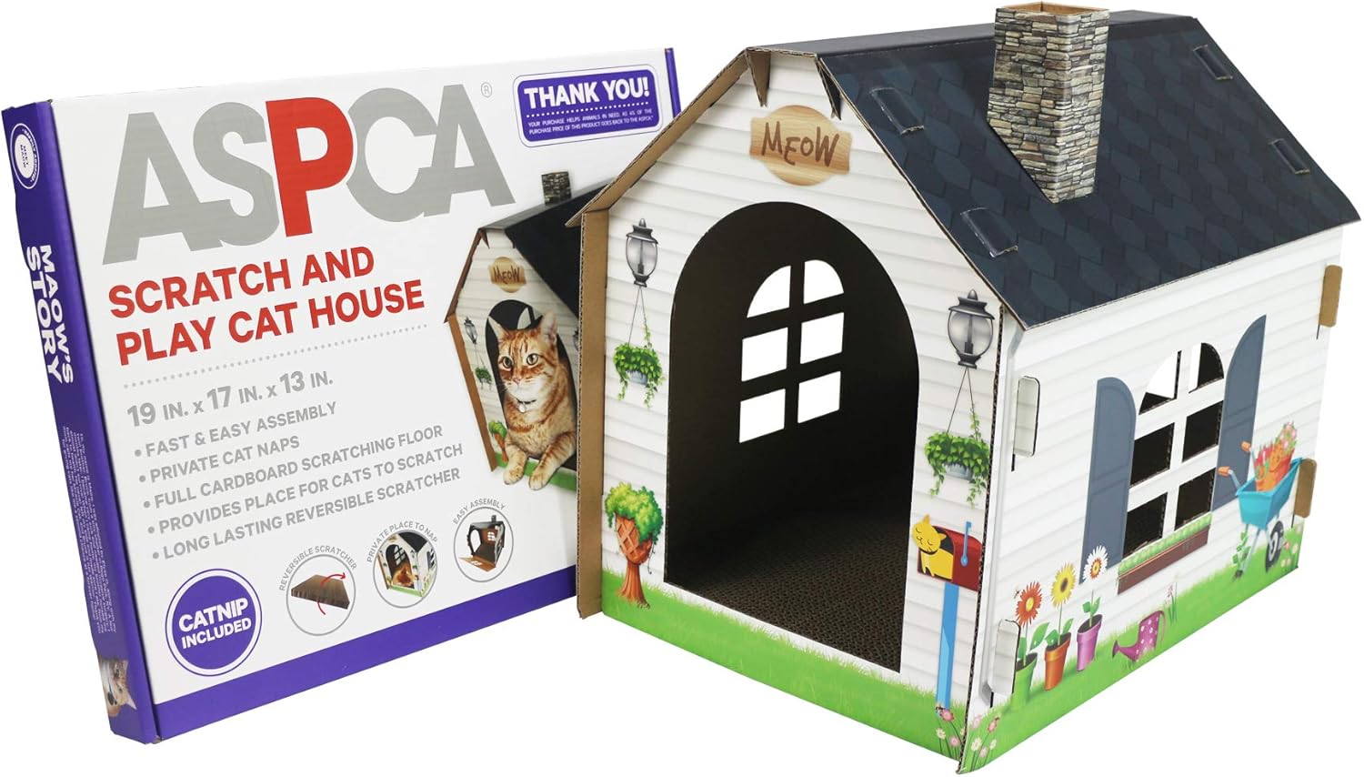 ASPCA Cat House & Scratcher w/ Bonus Catnip Included : Pet Supplies