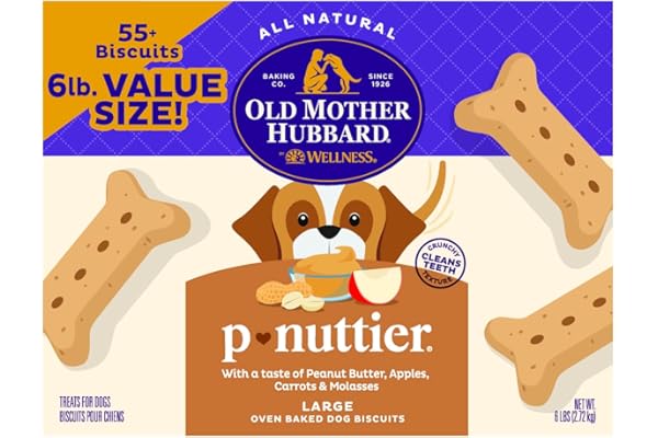 Old Mother Hubbard by Wellness Classic P-Nuttier Value Box Natural Dog Treats, Crunchy Oven-Baked Biscuits, Ideal for Training, Large Size, 6 pound box