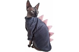 KITIPCOO Dinosaur Sphynx Cat Clothes, Soft Polar Fleece Sweater for Cat, Elastic Pet Clothes Thick Winter Warm Outfit for Hairless Cat, Devon, Cornish, Small Dogs Apparel with Sleeves (Grey, Large)