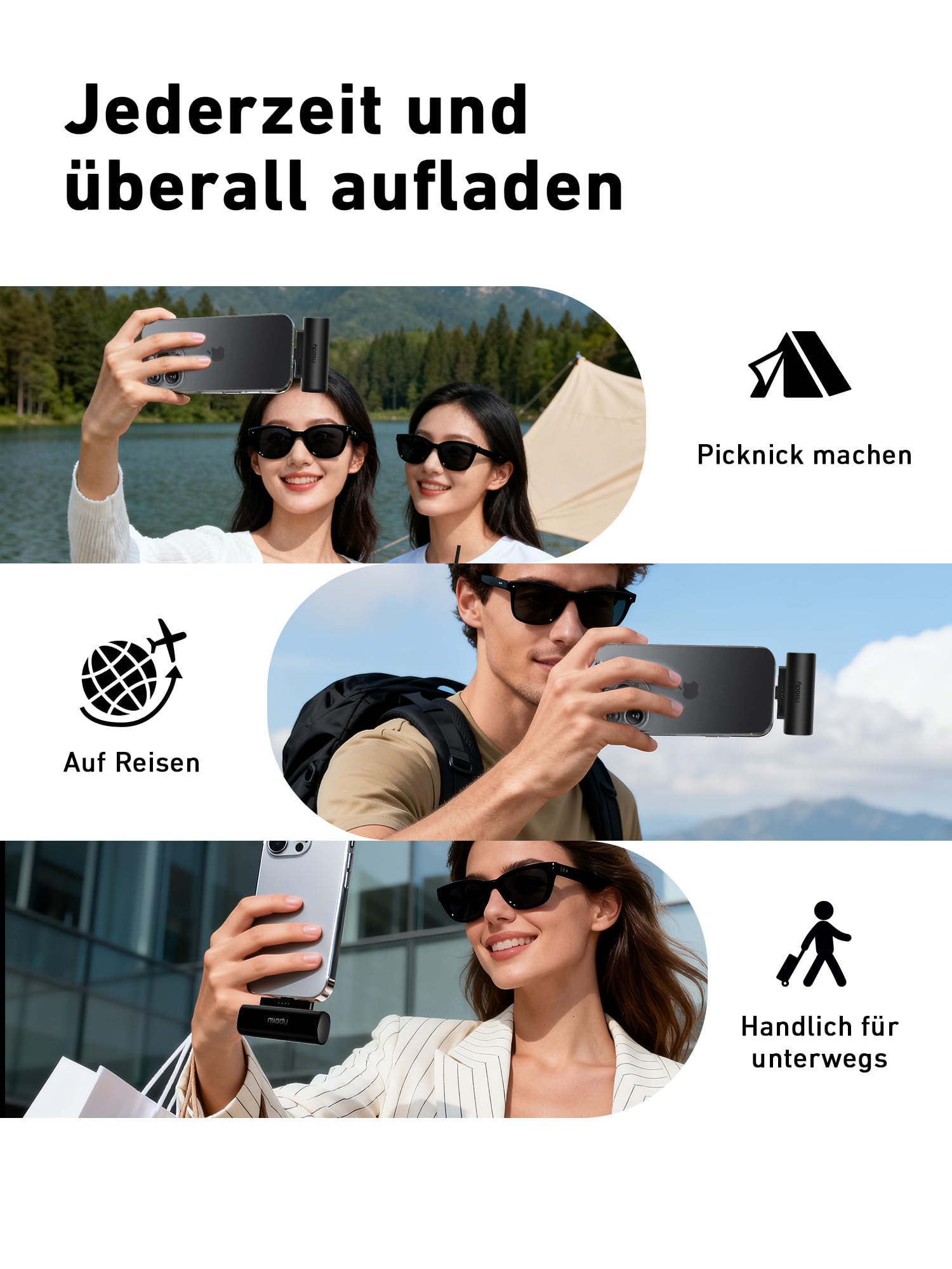 Miady 5000mAh Mini Powerbank für iPhone, klein Aber stark Externe Handyakku 6