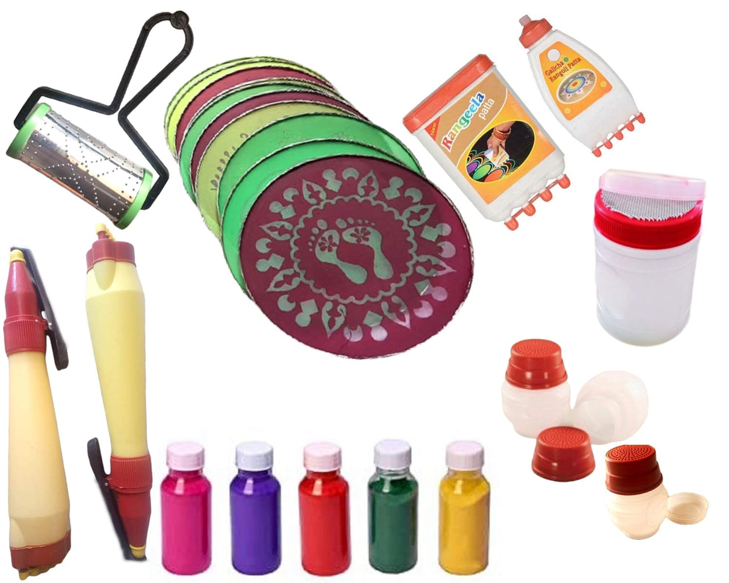 Buy A Complete MDF Wood Rangoli Tool Kit with Rangoli Colours for