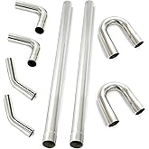 3 inches T304 Stainless Steel Exhaust Pipe Universal DIY Custom Exhaust Mandrel Bend Exhaust Tubing Straight & U-Bend, 8PCS