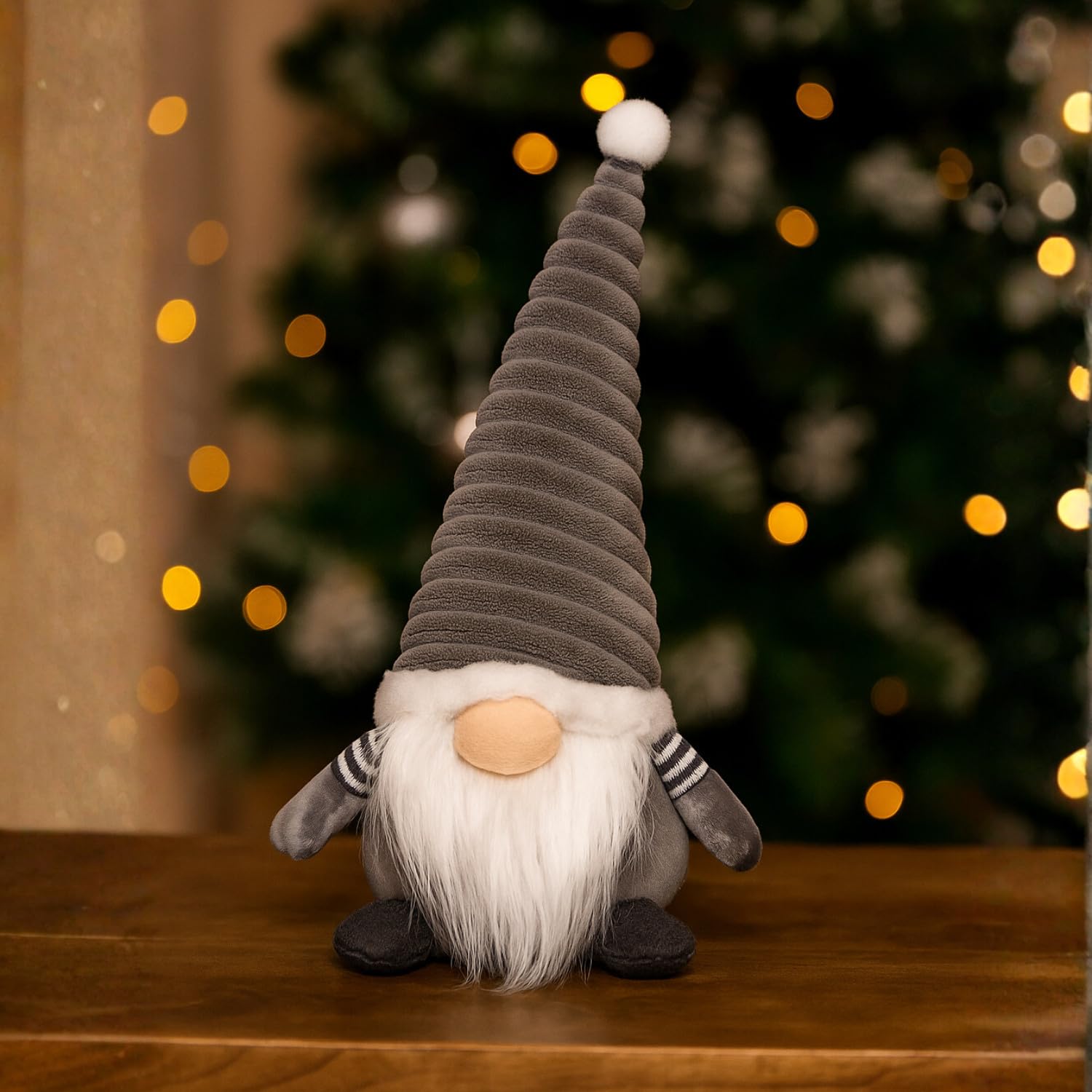 Marco Paul 38cm Grey Standing Christmas Gonk – Super Soft Nordic Plush Gnome Ornament - Furry Santa Figure for Indoor Xmas Décor, Fireplace, Table & Festive Home Display Decoration