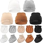 BQUBO Newborn Baby Hat Mittens Socks Set Infant Cotton Beanie Gloves Thick Warm Socks for 0-6 Months Boys Girls