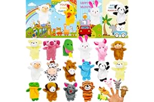 CAMIRUS Valentines Day Card with Plush Animal Finger Puppet Toys Sets, 16Pcs Cartoon Hand Puppets for Kids Valentine's Day Preschool Classroom Exchange Prizes, Valentine Theme Party Favor