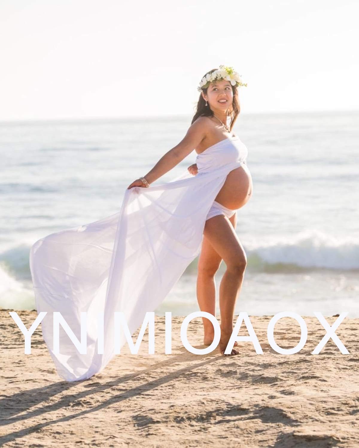 Women's Off Shoulder Strapless Maternity Dress for Photography Split Front Chiffon Gown for Photoshoot (White) at  Women’s Clothing store