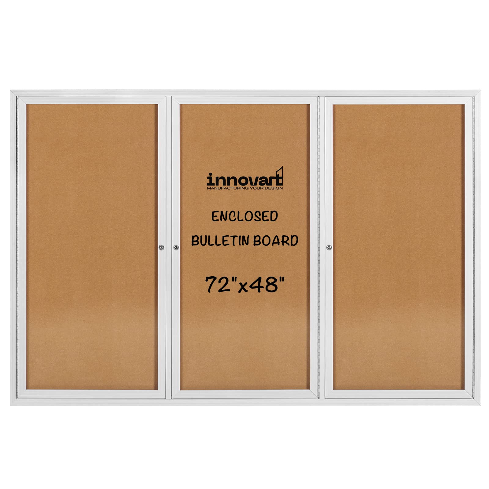 Photo 1 of INNOVART Enclosed Bulletin Board 72”x48”, Lockable Cork Noticeboard with Aluminum Frame, Outdoor Enclosed Bulletin Board Weatherproof, Wall Display Case with Swing-Open Door Information Cabinet