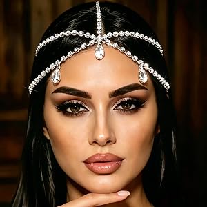 VENOFEN Silver Rhinestone Head Chain Layered Crystal Pendent Headpiece Forehead Jewelry Headchain Prom Bridal Wedding Hair Ac