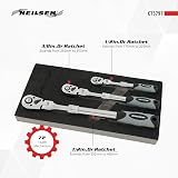Neilsen CT5797 3pc Extending Ratchet Set 1/4in 3/8in 1/2in Drive 18 Degree view 3