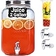 2 Gallon Drink Dispensers for Parties, Sun Tea Glass Jar for Outside 100% Leakproof Beverage Dispenser, 2 Press-Spigots(Easy for kids) Fruit Infuser, Chalkboard Mason Jar Drink Dispensers with Lids