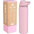 Chill Oasis Water Bottle | Fits Popular Flavor Cartridges | BPA Free, Leak Proof, Double-Walled Vacuum Insulated Stainless Steel, and Dishwasher Safe (Pink, 22oz)