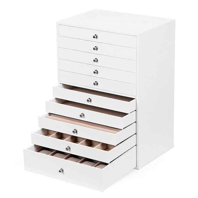 SONGMICS Caja Joyero Joyas Aretes Dijes Anillo de la Pulsera Joyería Caja de Almacenamiento JBC10W