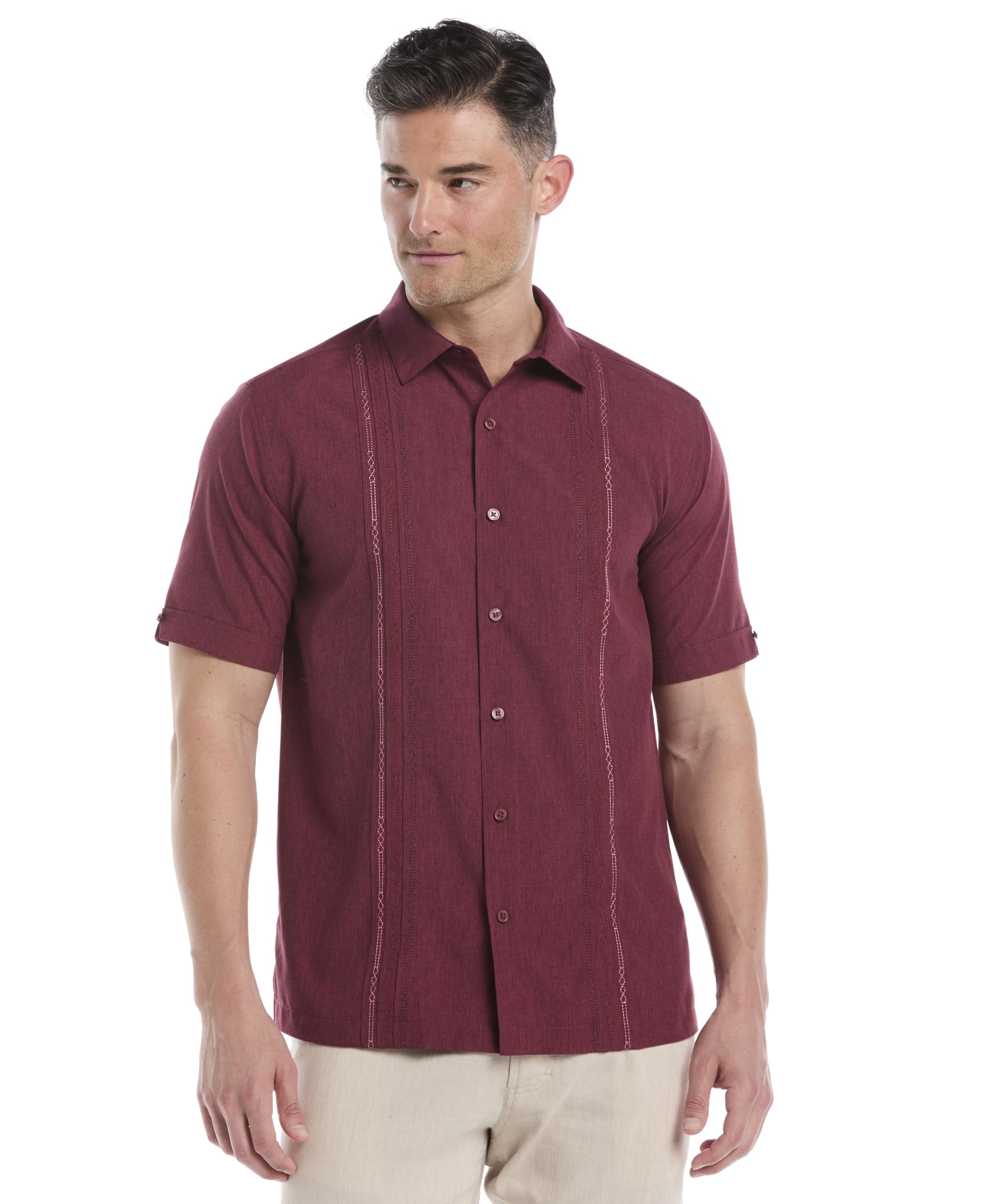 Cubavera Men's Embroidered Chambray Short Sleeve Casual Shirt Classic Fit with Button-Down (Available in Big & Tall), Cordovan Image Cubavera Men's Embroidered Chambray Short Sleeve Casual Shirt Classic Fit with Button-Down (Available in Big & Tall), Cordovan Image