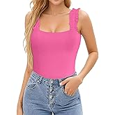 Basicspace Ruffle Strap Tank Tops for Women Summer Sleeveless Soft Slim Sexy Ribbed Knit Basic Tops