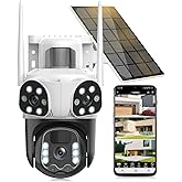 Triple Lens Solar Security Cameras Wireless Outdoor, 3-in-1, 360°PTZ 2.4/5G WiFi Cameras for Home Security, Solar Battery Powered Camera with Al Human Detection, Auto Tracking, Color Night Vision