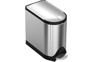simplehuman 10 Liter / 2.6 Gallon Butterfly Lid Bathroom Step Trash Can, Brushed Stainless Steel with Black Trim