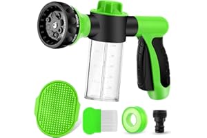 YCCOKJJ Dog Wash Sprayer Outdoor, 8-in-1 Dog Sprayer Hose Attachment with Massage Brush and Pet Grooming Comb, 3/4 Inch Standard Garden Hose Nozzle for Watering Flowers, Car Washing, Pet Bathing(Green)