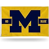 Rico Industries NCAA Michigan Wolverines Go Blue Yellow with Blue Stripe 3' x 5' Banner Flag Single Sided - Indoor or Outdoor - Home Décor