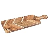 Lipper International Acacia and Rubberwood Herringbone Charcuterie Paddleboard for Hors D’oeuvres, Cheeses, Meats or Snacks, 17 3/4" x 6" x 3/4"