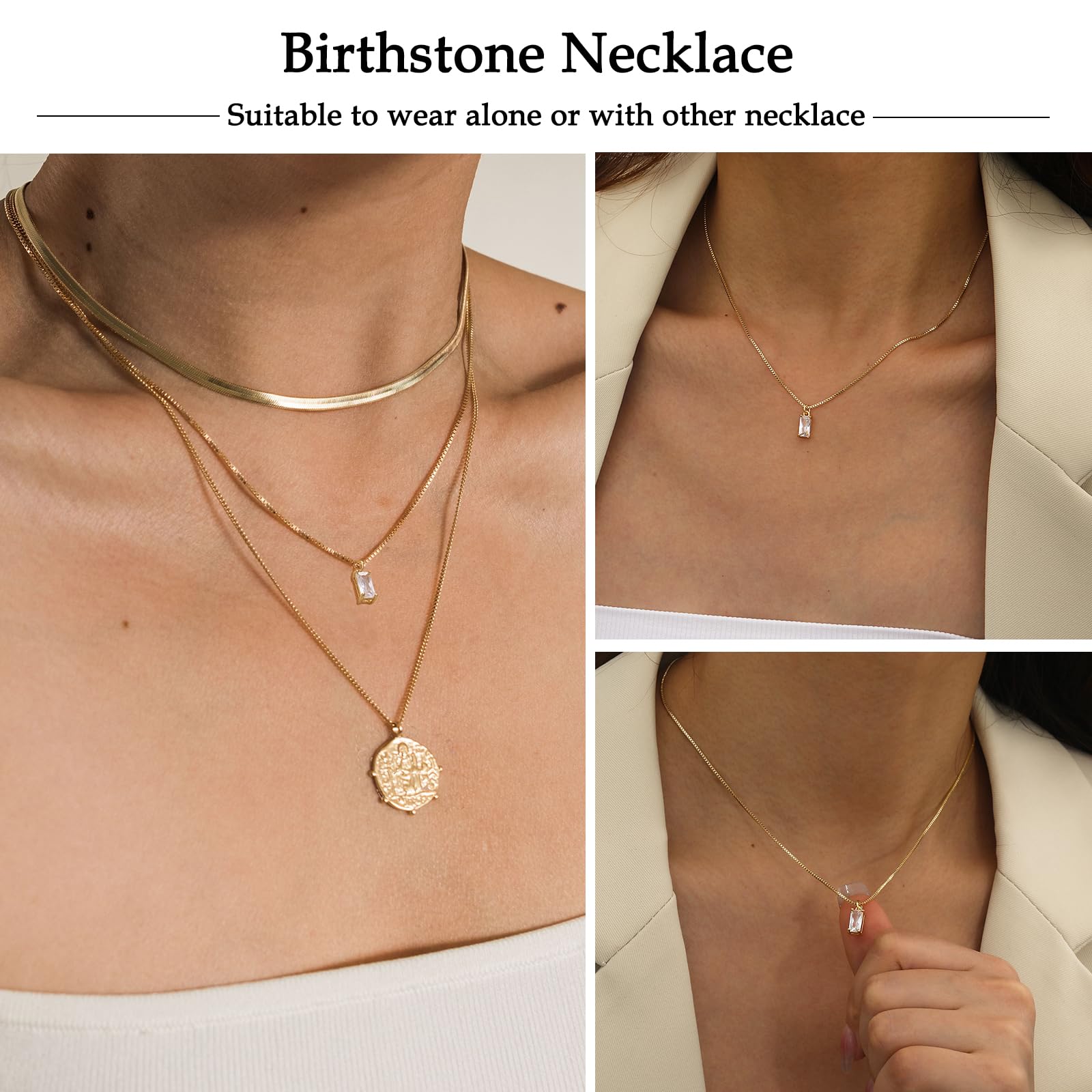 FUNEIA Diamond Necklaces for Women 14K Gold Plated Emerald Birthstone Necklace for Women Mothers Dainty Gold Necklace Blue Green Cubic Zirconia Pendant Necklace Birthday Gifts for Women Jewelry