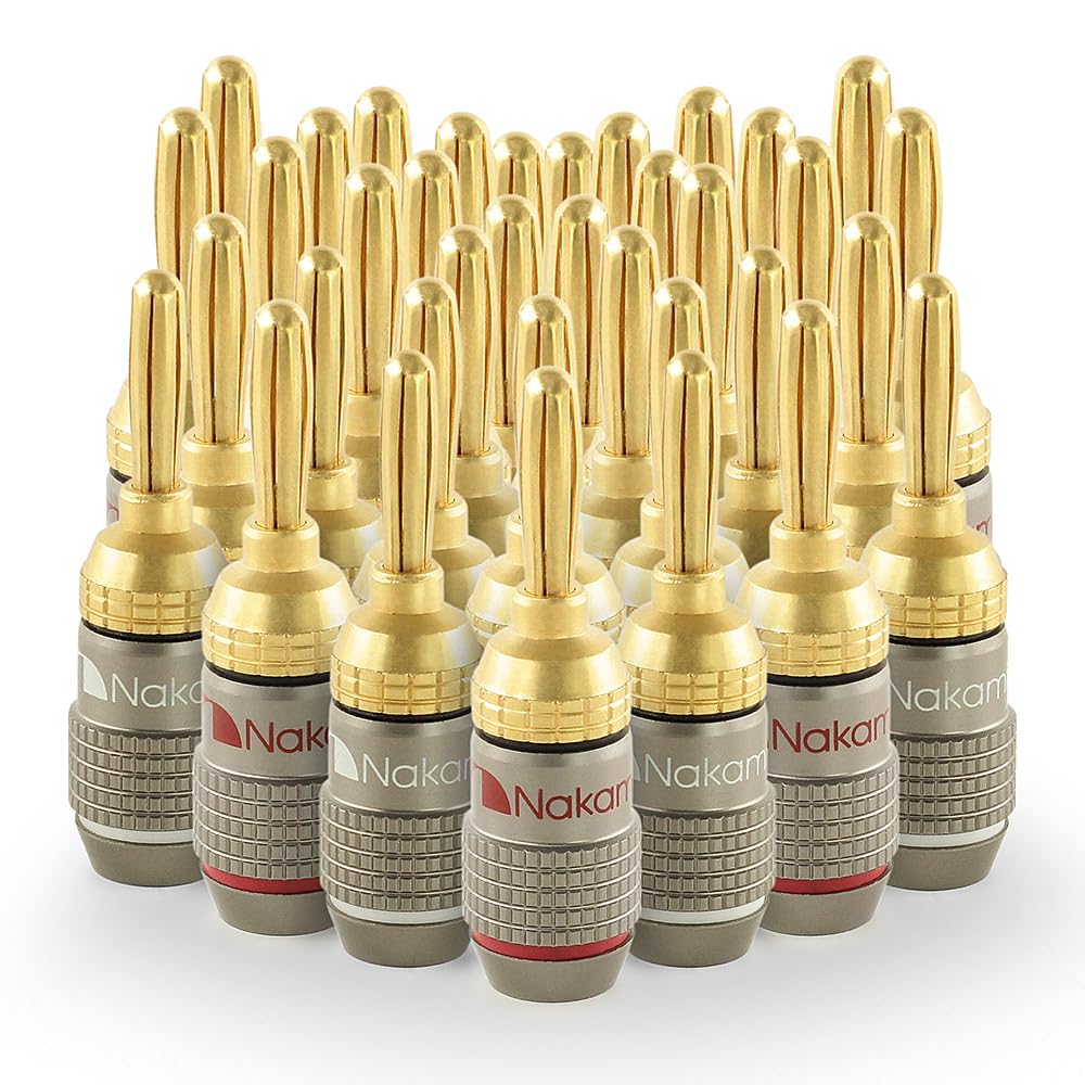 Nakamichi FanLock Excel Series 24k Gold Plated Banana Plug 10 AWG - 18 AWG Gauge Size 4mm for Speakers Amplifier Hi-Fi Stereo Home Theatre Radio Audio Wire Cable Quick Connector 36 Pcs (18-Pairs)