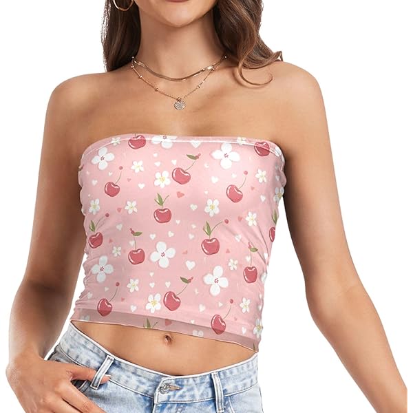 トップス melt the lady fluffy check tube tops Womens Tube Tops White Pink Butterflies Plaid Checkered Mesh