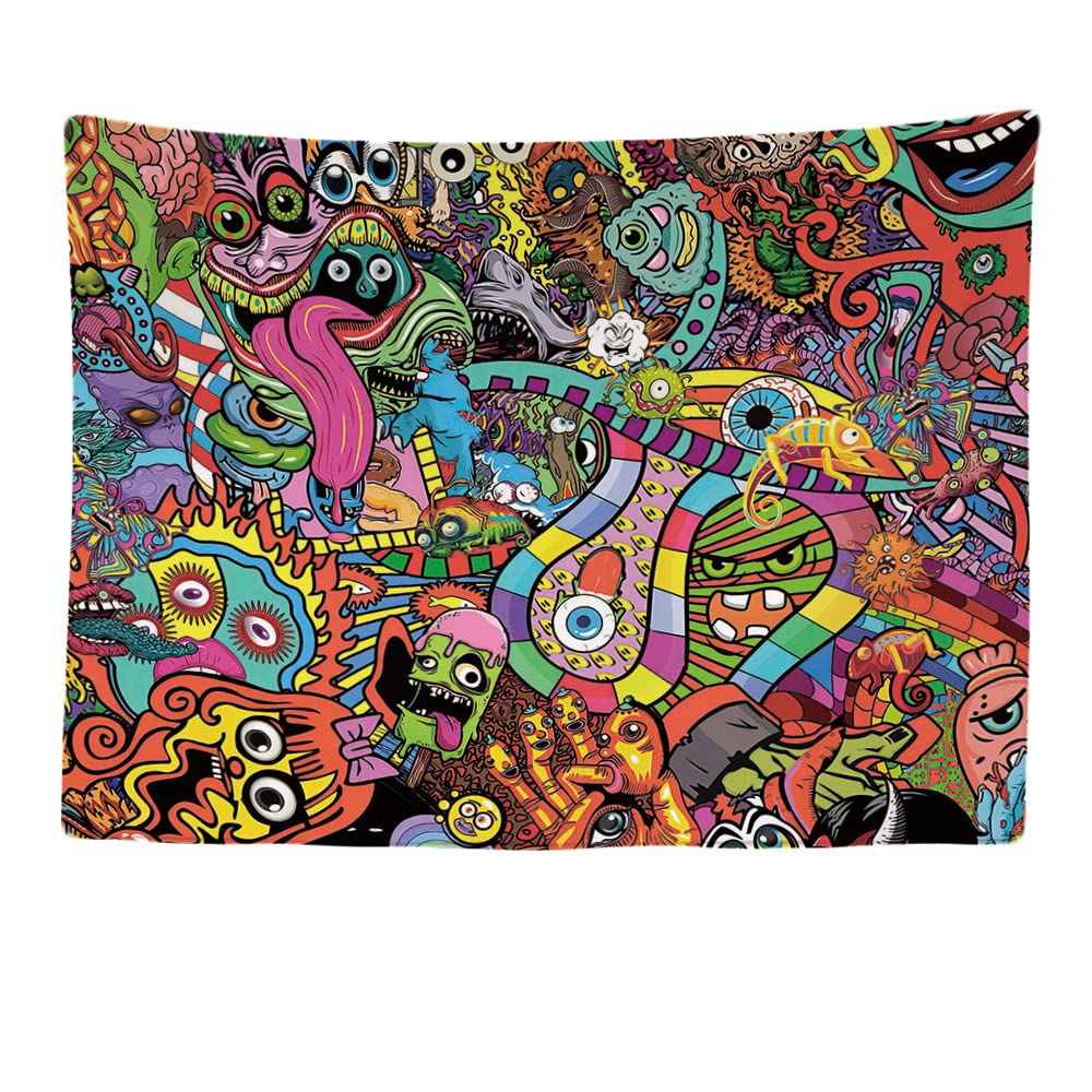 Ulticool – Bedroom Decorative Wall Tapestry - Psychedelic Faces Crazy Faces - 200 x 150 cm Large – Fabric Wallpaper – Tapestry Aesthetic Wall - Panoramic Decoration — image 1