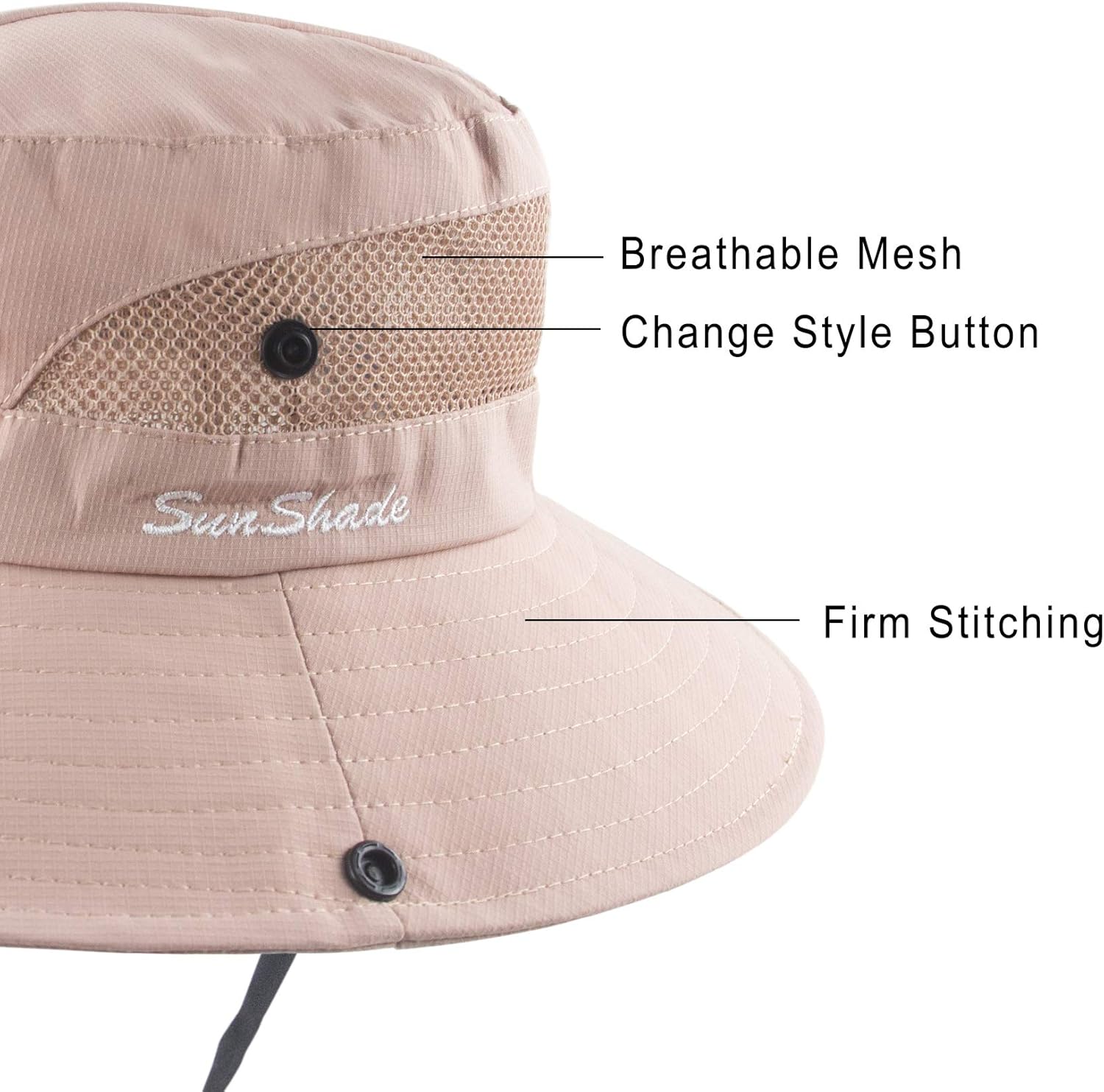 Muryobao Women Ponytail Summer Sun Hat Wide Brim UV Hats Floppy Bucket Cap for Safari Beach Fishing Gardening Pure Pink at  Women’s Clothing store