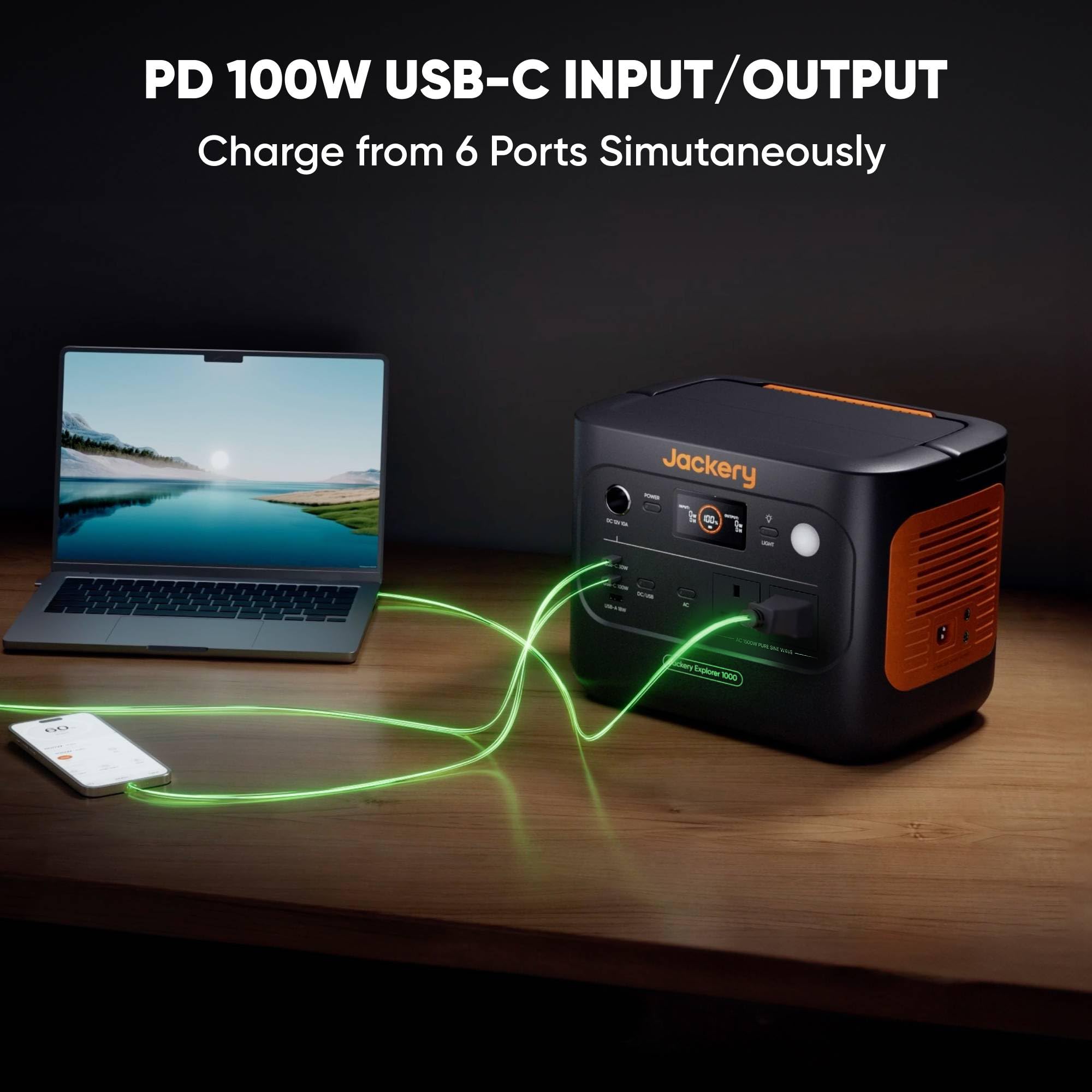 Jackery Explorer 1000 v2 Portable Power Station(2024 New),1070Wh LiFePO4 Battery,1500W AC/100W USB-C Output, 1 Hr Fast Charge, Solar Generator for Outdoor Camping,Off-grid Living,RV,Emergency