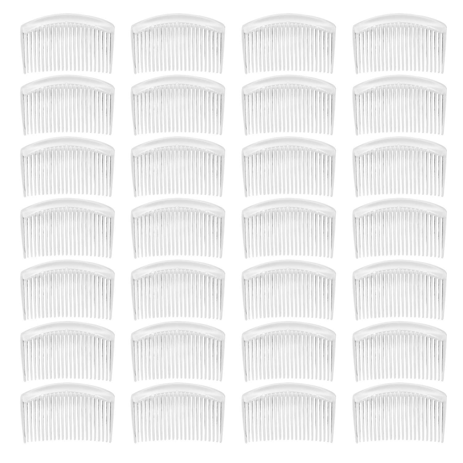 Photo 1 of 28 Pack Clear White Small Plastic Hair Side Comb With Long Teeth Hairpins Grips Barrettes Clamps Bows for Women Bridal Wedding Veil Decorative Headpiece French Twist Updo Bun Accessories