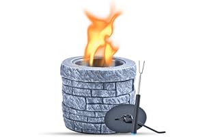 CHANGE MOORE Smokeless Tabletop Fire Pit Bowls: Portable Concrete Fire Fit Mini Rubbing Alcohol Fireplace Round Fire Bowl Tree Stump Long Burning Outdoor Indoor Fire Pit Decorate Gift Round