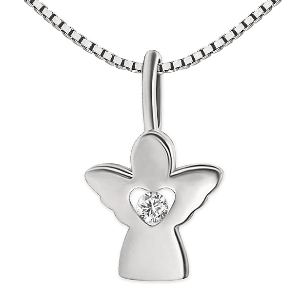 Clever Schmuck Set Silberner Anhänger Mini Engel 10 mm mit Zirkonia im offenem Innen-Herz gefaßt und Kette Venezia 40 cm STER