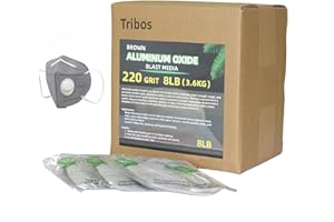 Tribos aluminum oxide blasting media, sand blasting media, sand blaster for air compressor - 8 LBS - 3 sandblasting masks (220Grit)