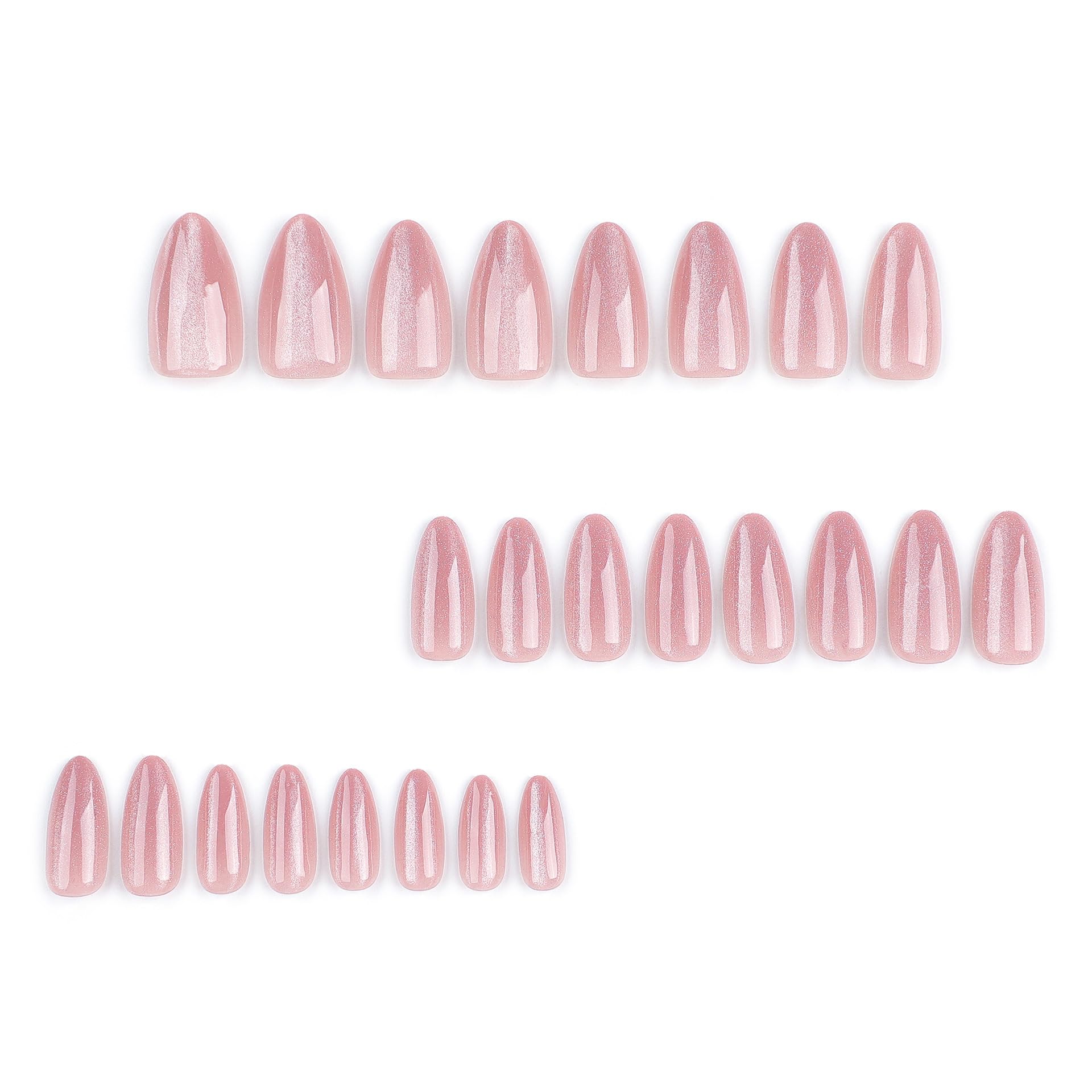 Almond Press on Nails Medium Fake Nails Pink False Nails with Design Glitter Glue on Nails Glossy Acrylic Nails Full Cover Stick on Nails Shiny Artificial Nails for Women Manicure 24Pcs - Image 2