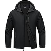 MAGCOMSEN Men's Waterproof Fleece Lined Rain Jacket Lightweight Softshell Raincoat with Hood Winter Hiking Windbreaker