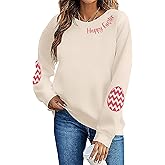 BANGELY Women Happy Easter Sweatshirt Cute Easter Egg Graphic Long Sleeve Shirt Easter Letter Print Pullover Sweatshirts