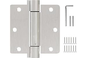 OMANSKO 2 Pack Self Closing Door Hinges 3.5 inch Satin Nickel Door Hinges Spring Loaded Auto Close Hinges 1/4'' Radius Corners Adjustable Tension for Interior Door 3 1/2 Auto Self-Closing Hinge