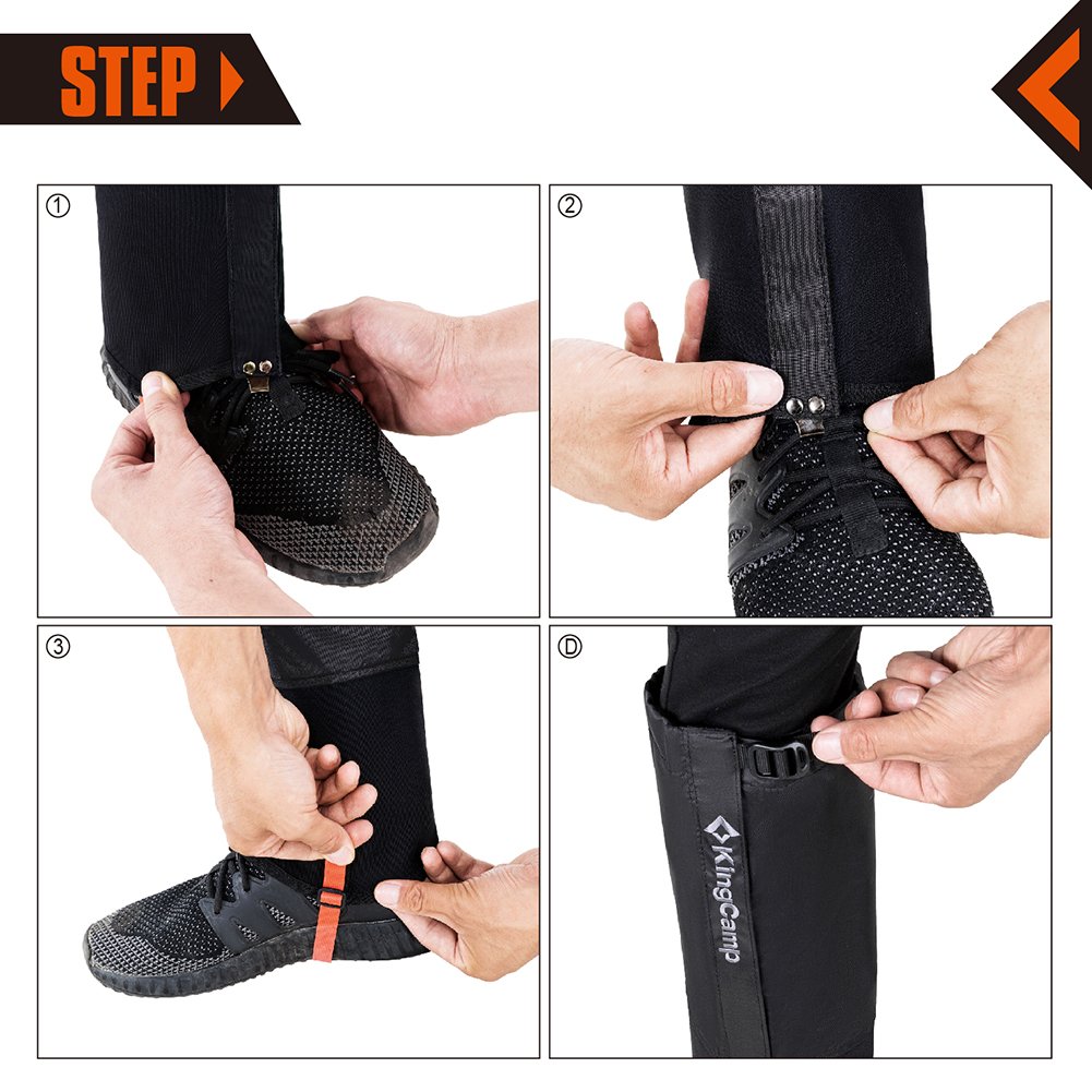 KingCamp Unisex Ultra-Light Waterproof Outdoor Hiking Walking Climbing Hunting Snow Legging Gaiters (1 Pair) (Black, L)