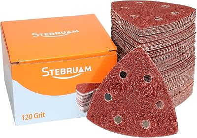 STE BRUAM Delta Triangle Sanding Sheets 65 Pcs 120 Grit 93mm 6 Holes