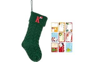 ZGCYSMHT Christmas Stockings Personalized Custom Initials 18 Inches Knitted Christmas Stockings with Letter Fireplace Hanging Monogram Xmas Stockings for Kids,Family Holiday Party Decoration（Green K）