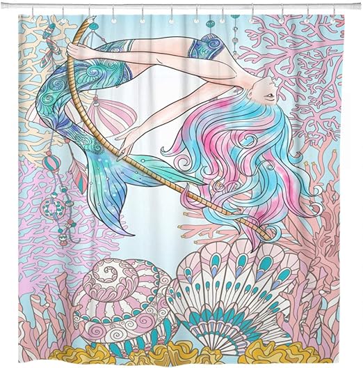 Amazon Com Artsocket Shower Curtain Watercolor Coral Mermaid Gold