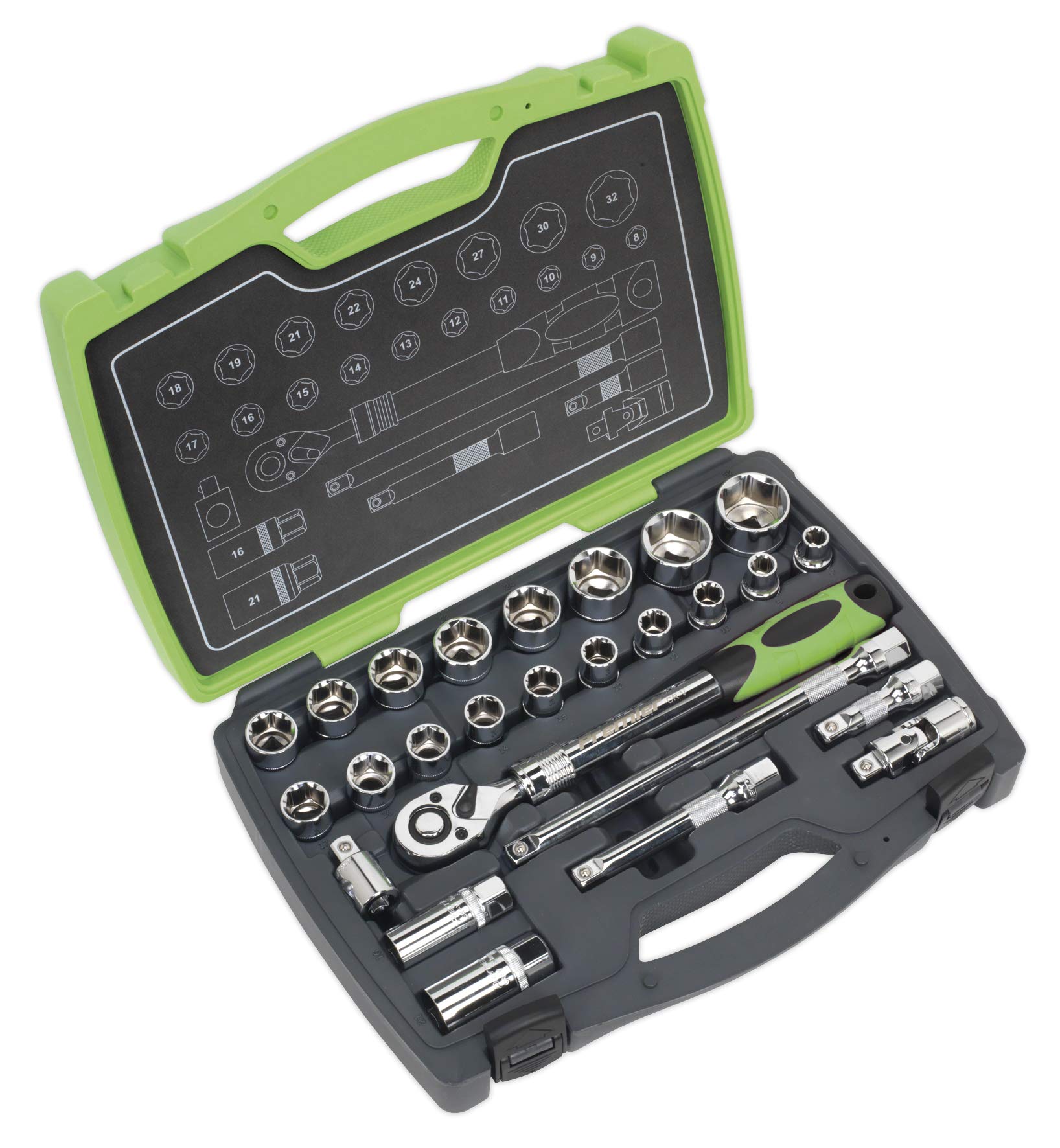 Sealey Ak7961 Socket Set 26Pc 1/2In Sq Drive 6Pt Walldrive Metric