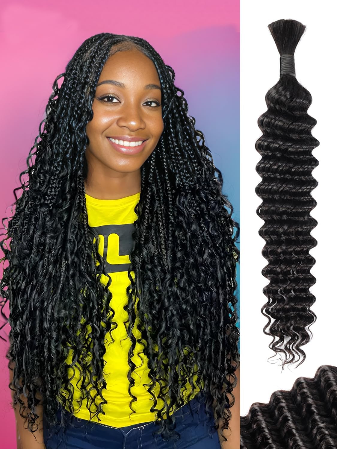 Photo 1 of Aikebi Braiding Human Hair 100g 16 Inch Natural Color Deep Water Wave Bulk Human Hair for Braiding No Weft Brazilian Virgin Curly Human Hair Extensions for Boho Braids