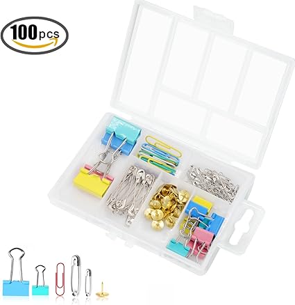 Amazon 極豆長尾挟み 安全ピン ペーパークリップ 押しピン 事務セット 学用品 収納ボックスセット100pcs Xda003 机上用品 文具収納 文房具 オフィス用品